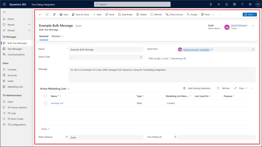 Bulk Message Window