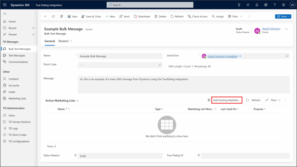 Click Add Existing Marketing