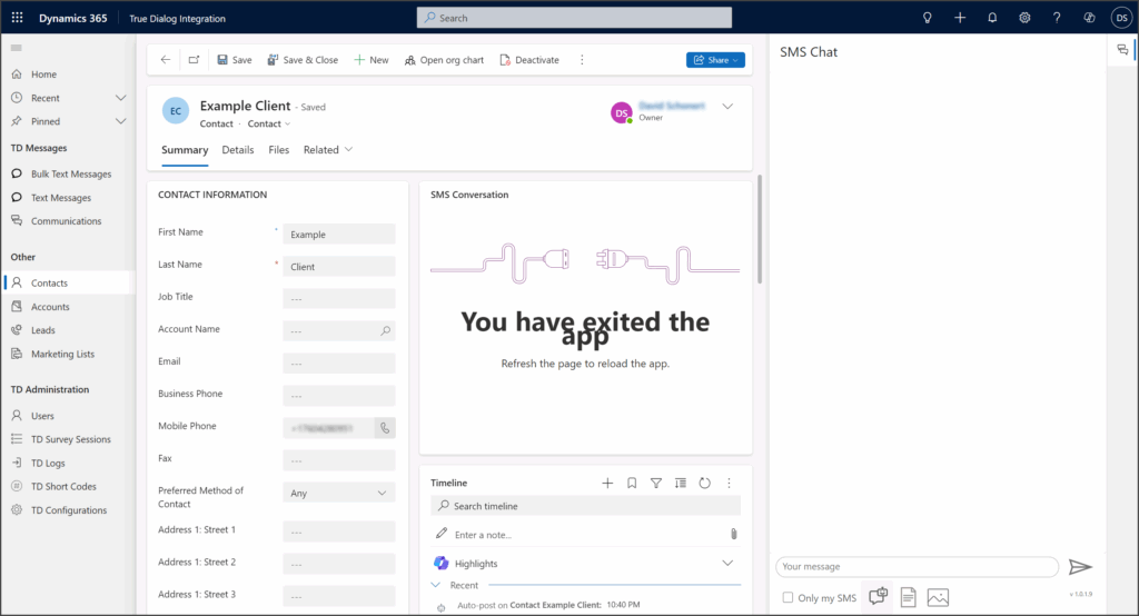 Docked SMS Chat