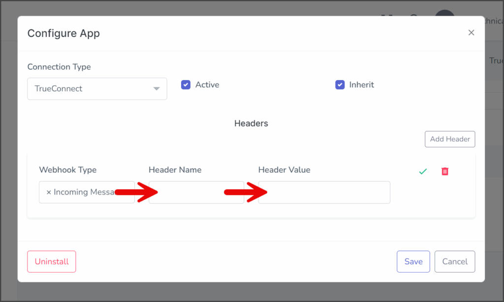 Enter Header Name and Value