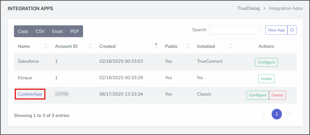 Click CustomApp