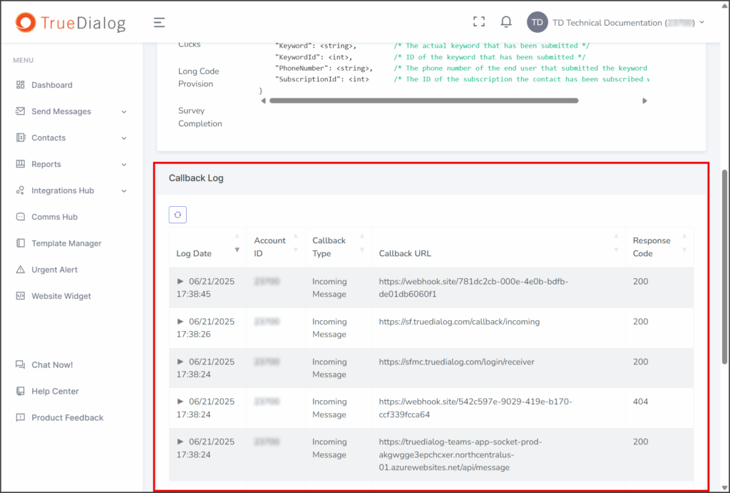 Callback Log